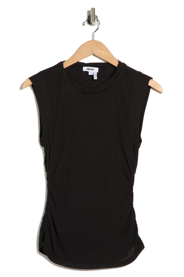 Sleeveless Ruched Knit Top, Alternate, color, BLACK
