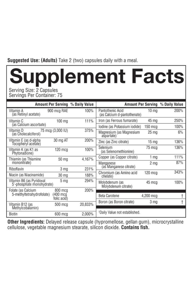 Multivitamin Supplement Essential Daily Nutrition Vegetarian Capsules 150 Vegetarian Capsules, Alternate, color, None