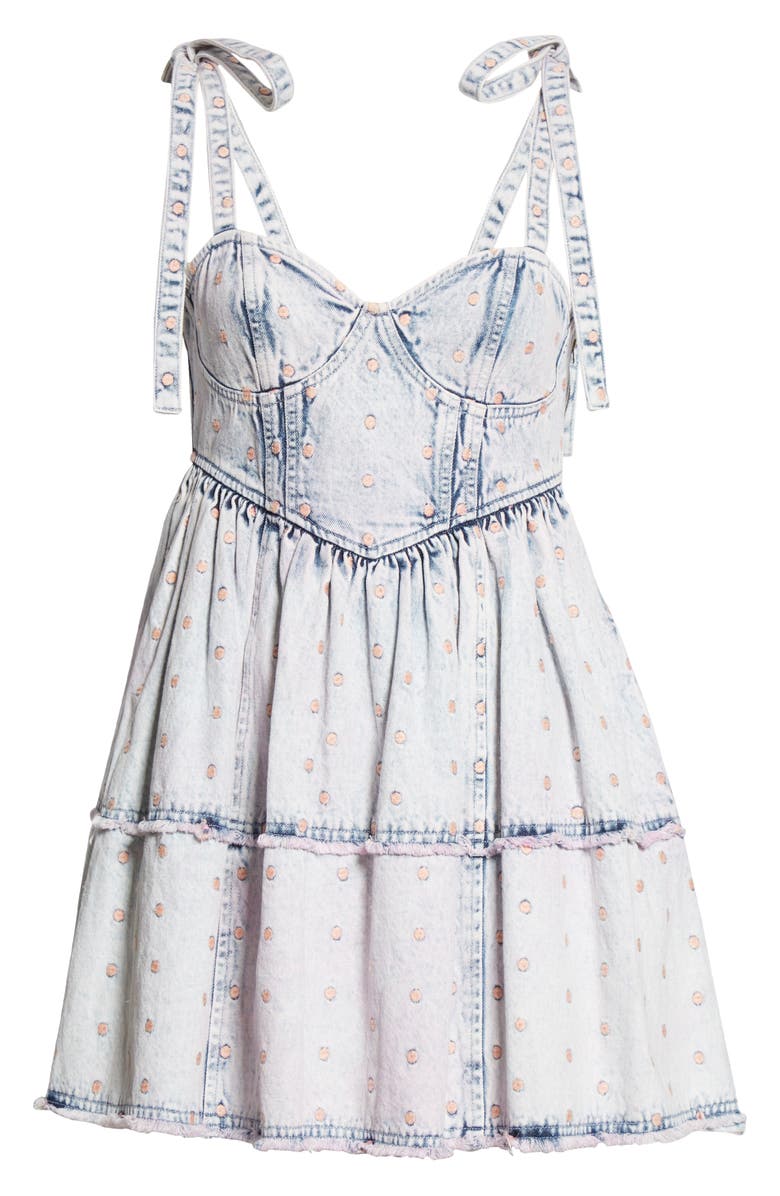 LoveShackFancy Dorna Dot Embroidered Denim Minidress, Alternate, color, 