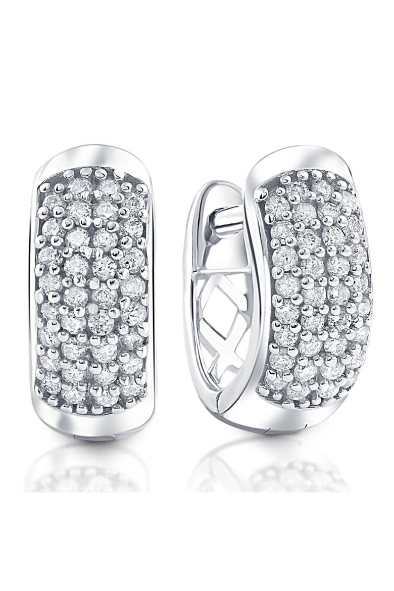 Small 1/4ct Diamond Pave Huggie Hoops Women's Earrings Gold Lab Grown 1/3", Main, color, Silver