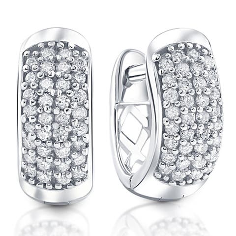 Small 1/4ct Diamond Pave Huggie Hoops Women's Earrings Gold Lab Grown 1/3"