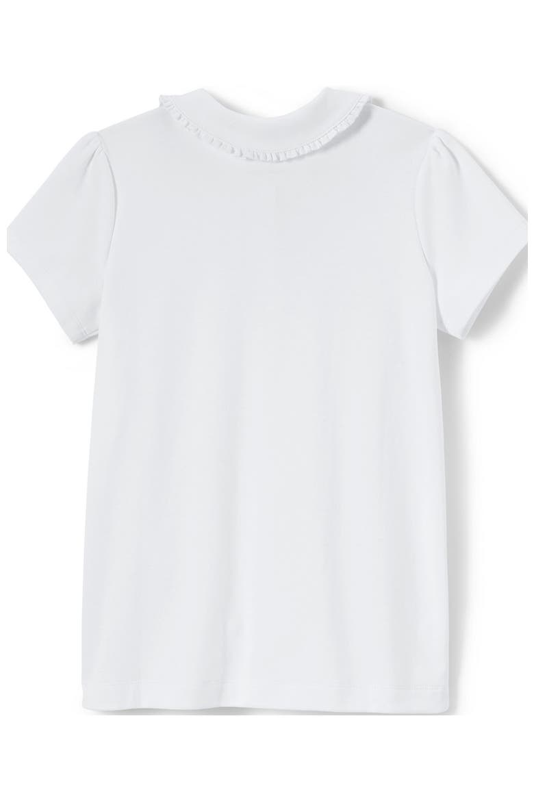 Girls Short Sleeve Ruffled Peter Pan Collar Knit Shirt, Alternate, color, White