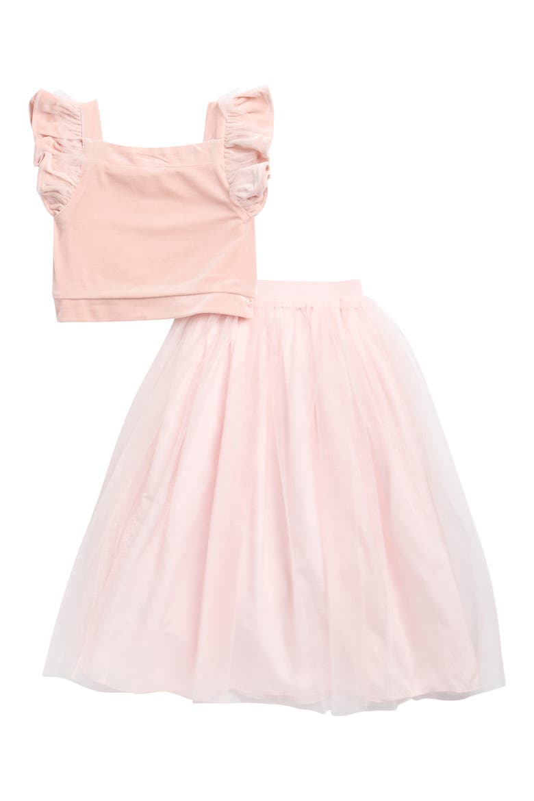 Kids' Sequin Top & Tulle Maxi Skirt Set, Alternate, color, PINK