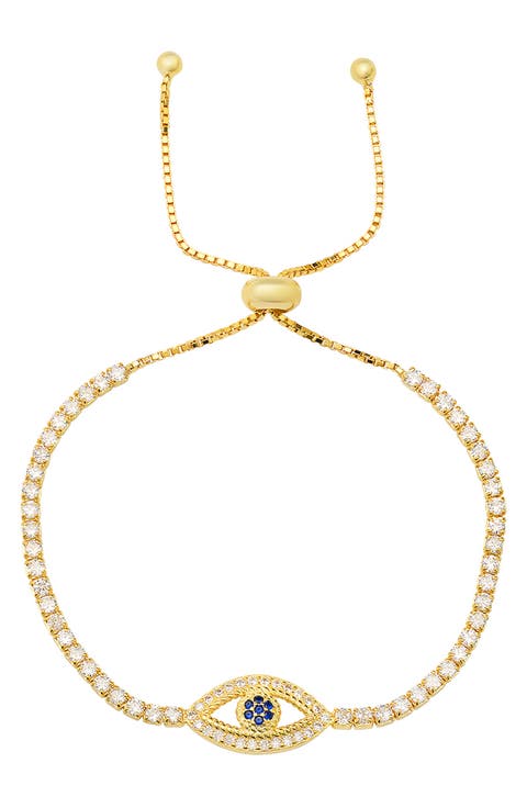 Sterling Silver Evil Eye CZ Slider Bracelet