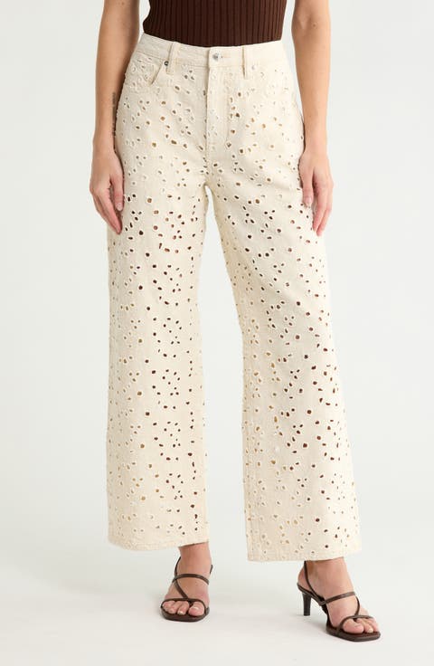 Eyelet Embroidered Straight Leg Jeans