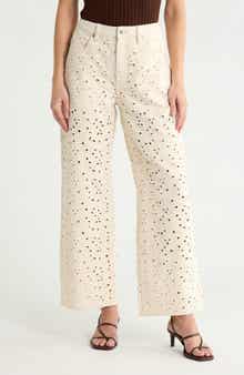 Eyelet Embroidered Straight Leg Jeans