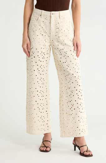 Eyelet Embroidered Straight Leg Jeans