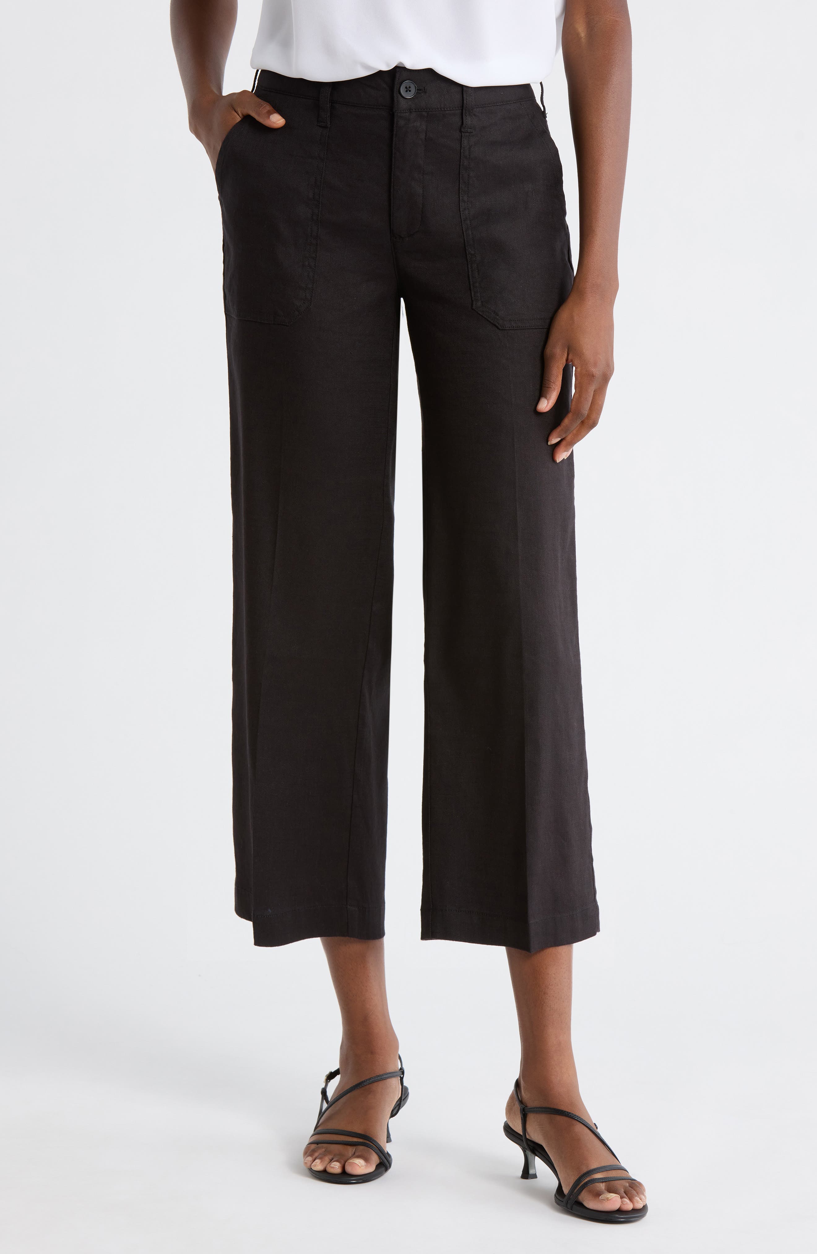 Linen Blend Crop Wide Leg Pants