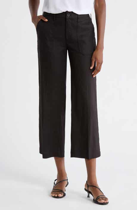 Linen Blend Crop Wide Leg Pants