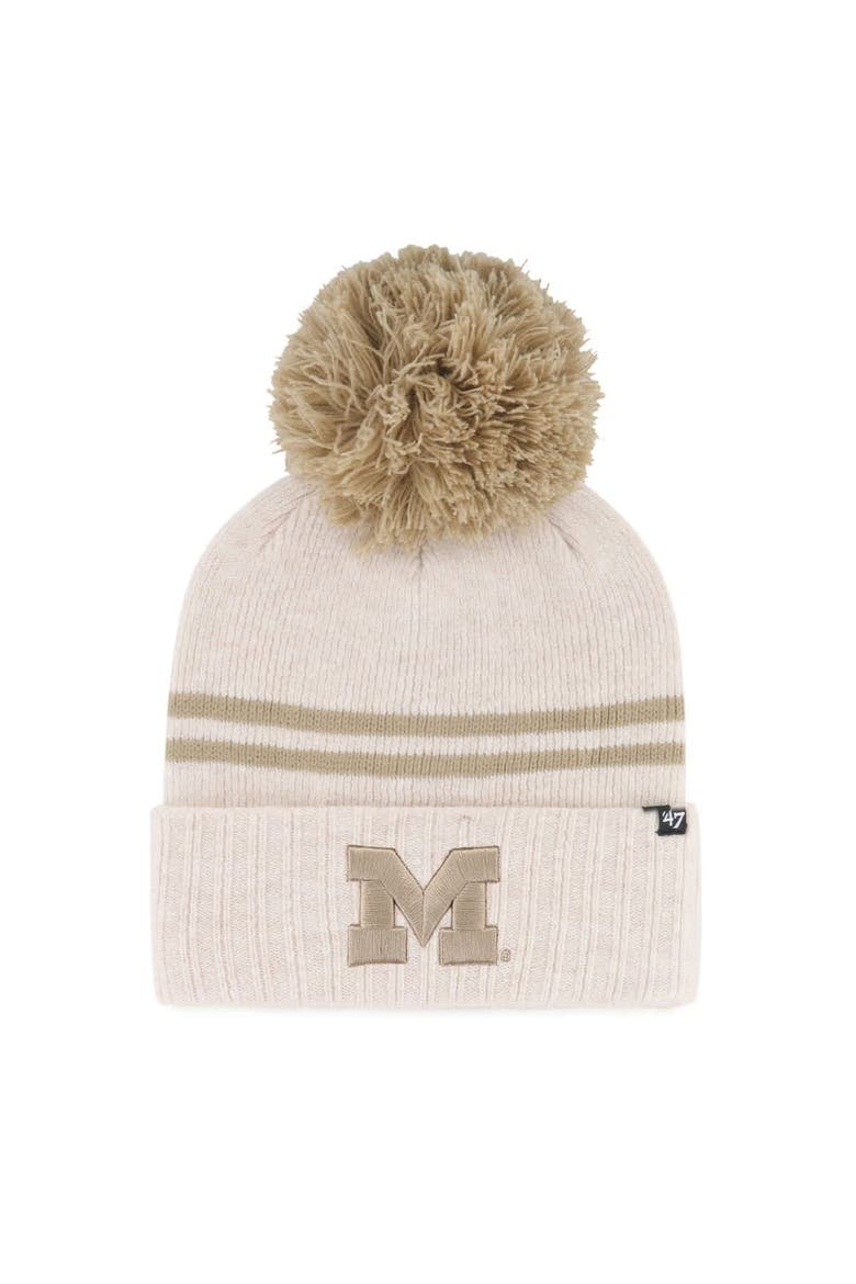 Women's '47  Natural Michigan Wolverines Core & Inline Latte Cuffed Knit Hat with Pom, Main, color, Natural