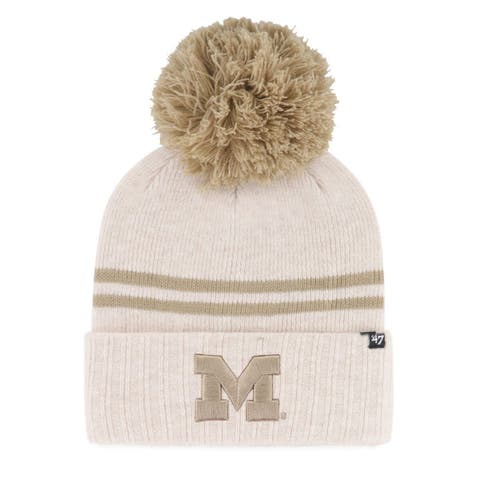 Women's '47  Natural Michigan Wolverines Core & Inline Latte Cuffed Knit Hat with Pom