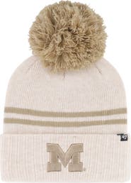 '47 Women's '47  Natural Michigan Wolverines Core & Inline Latte Cuffed Knit Hat with Pom