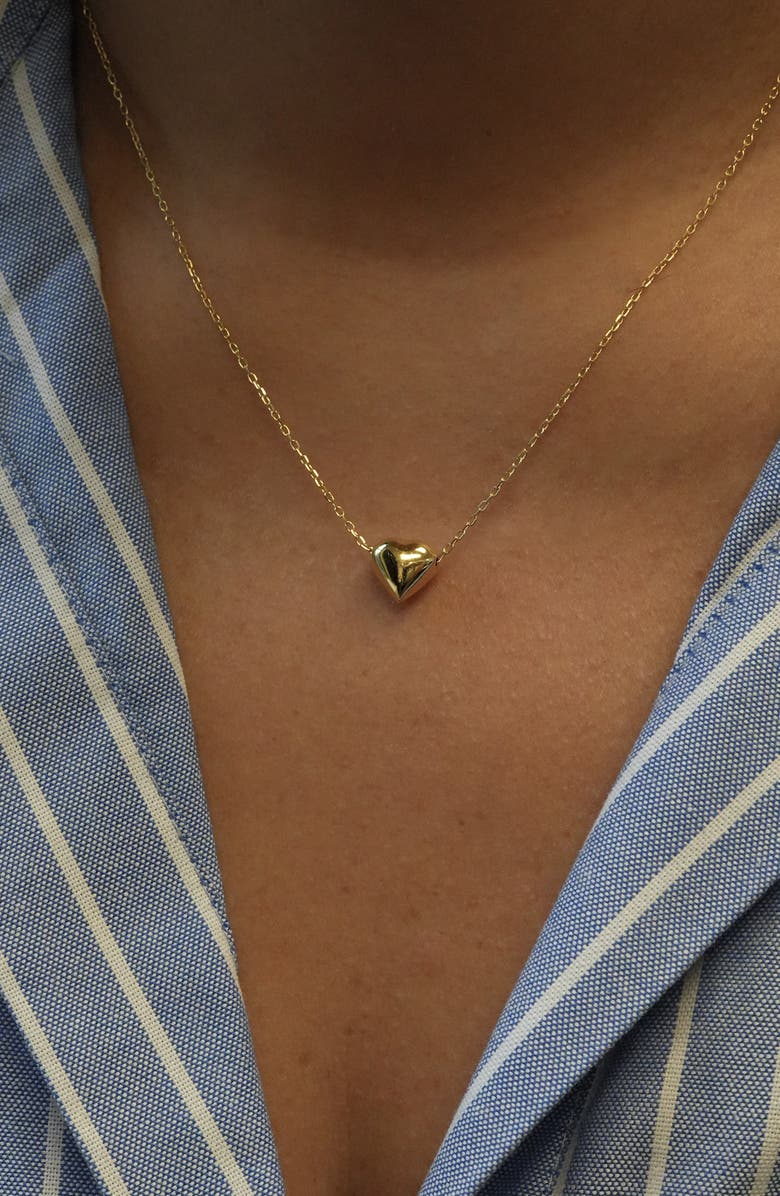 Argento Vivo Sterling Silver Puffy Heart Necklace, Alternate, color, Gold