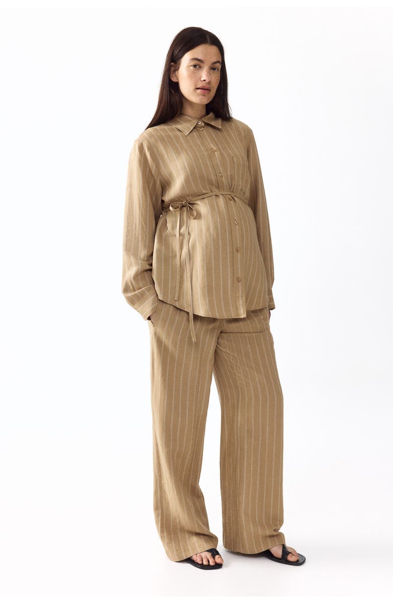 H&M Mama Linen-blend Shirt, Alternate, color, Beige/Striped