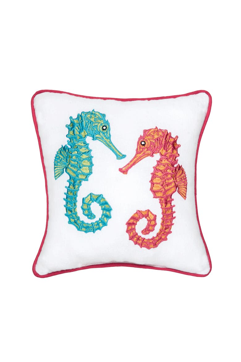Seahorse Duo Mini Accent Pillow, 10" x 10", Main, color, White