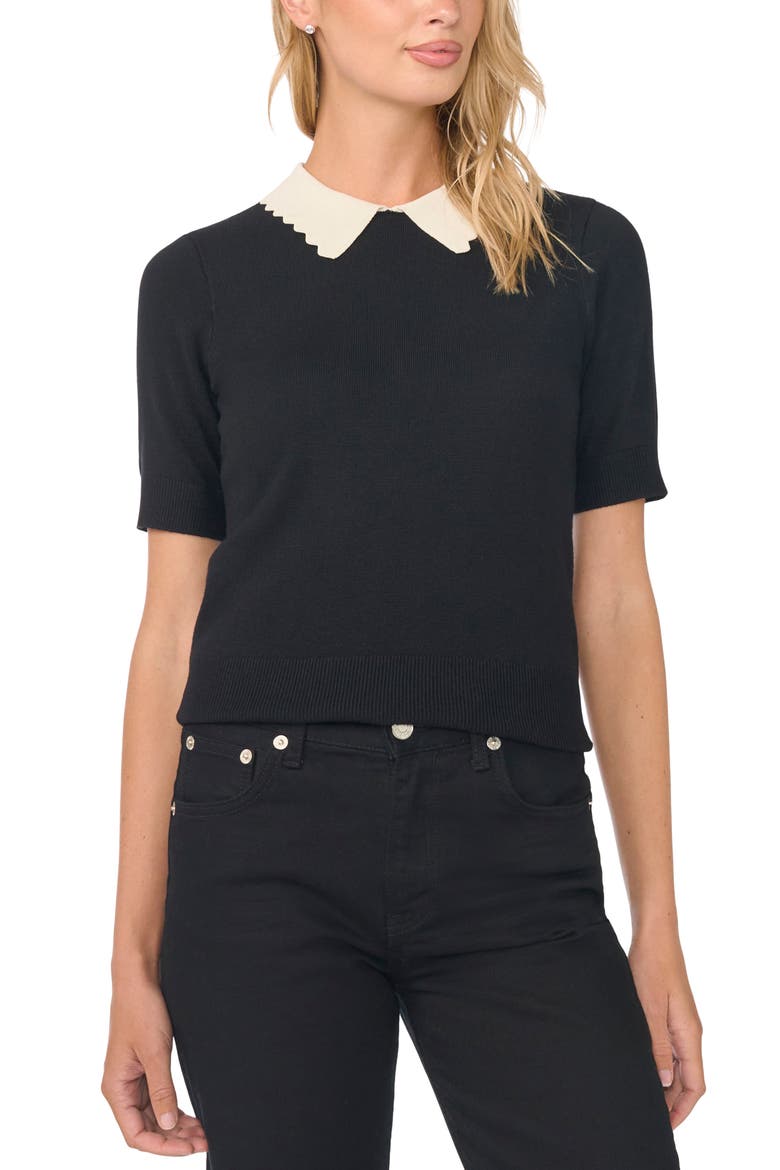 Scallop Trim Collar Sweater, Main, color, RICH BLACK