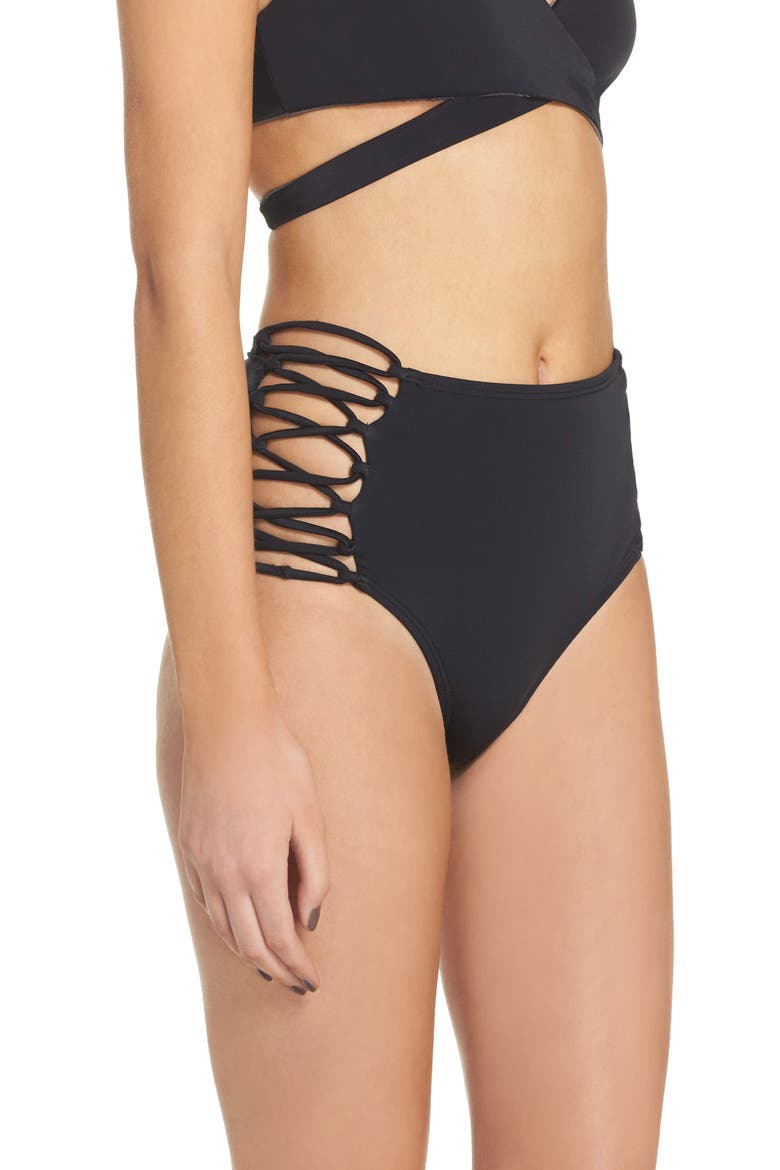 High Waist Bikini Bottoms, Alternate, color, BLACK