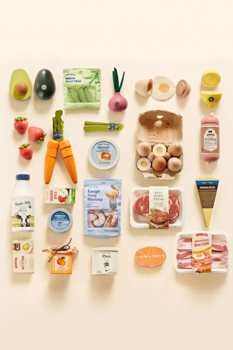 Organic Wooden Play Food Collection for Kids,4 Themed Sets