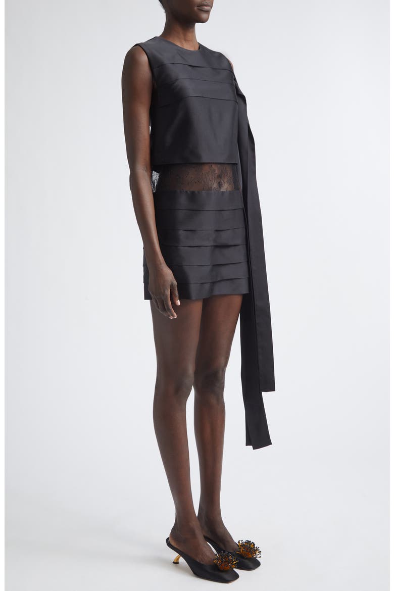 Lace Trim Silk Minidress, Alternate, color, NERO