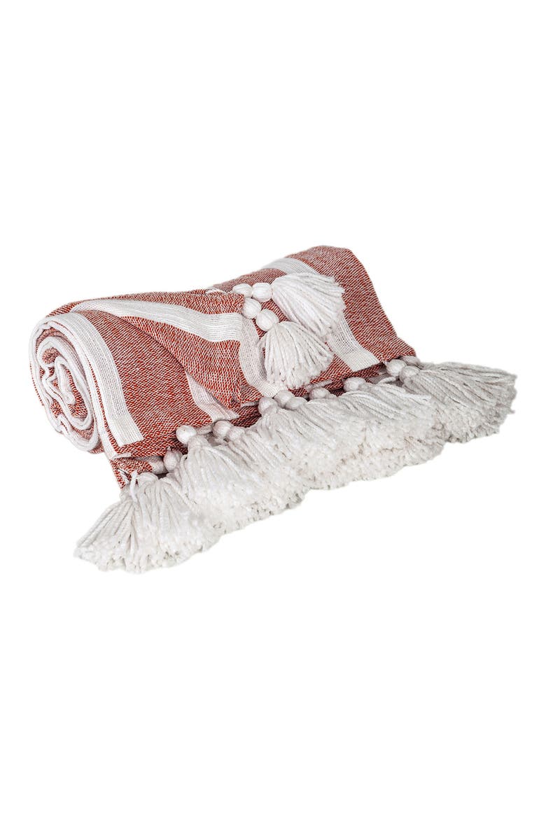 Nara Stripe Tassel Throw Blanket, Alternate, color, RUST