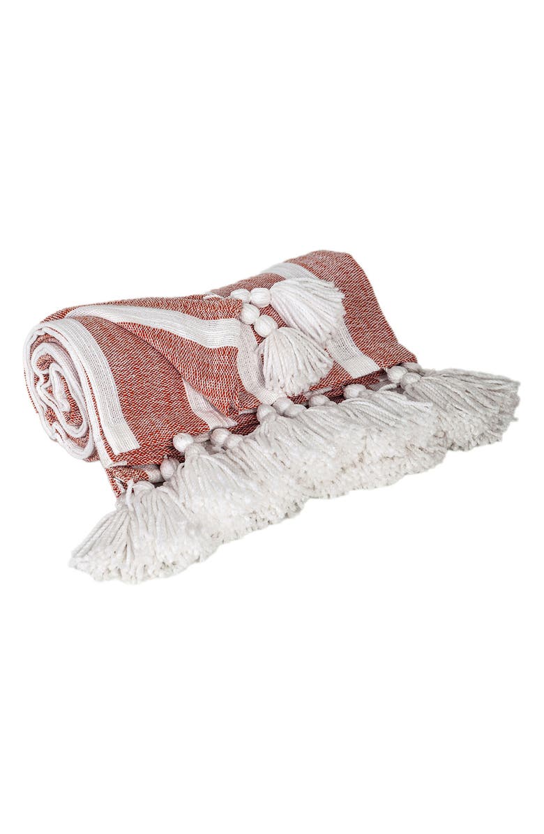 PARKLAND COLLECTION Nara Stripe Tassel Throw Blanket, Alternate, color, Rust