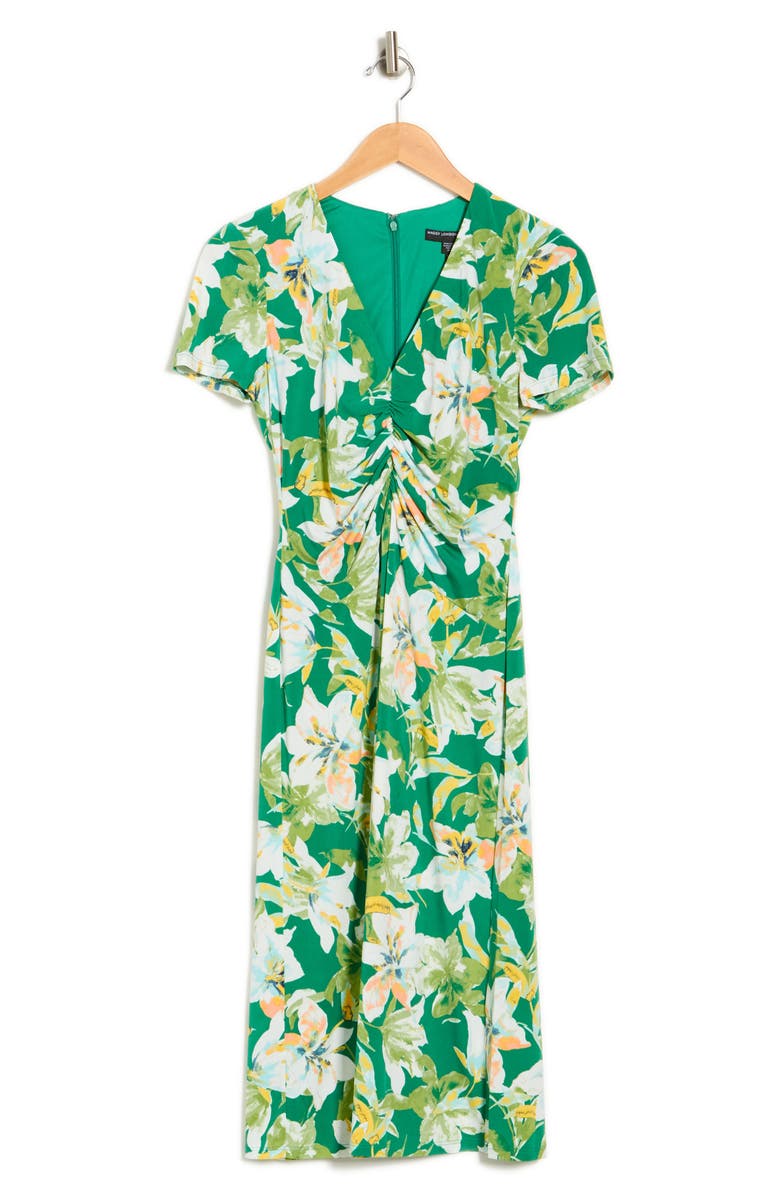 Maggy London Floral Short Sleeve Ruched Midi Dress, Alternate, color, 