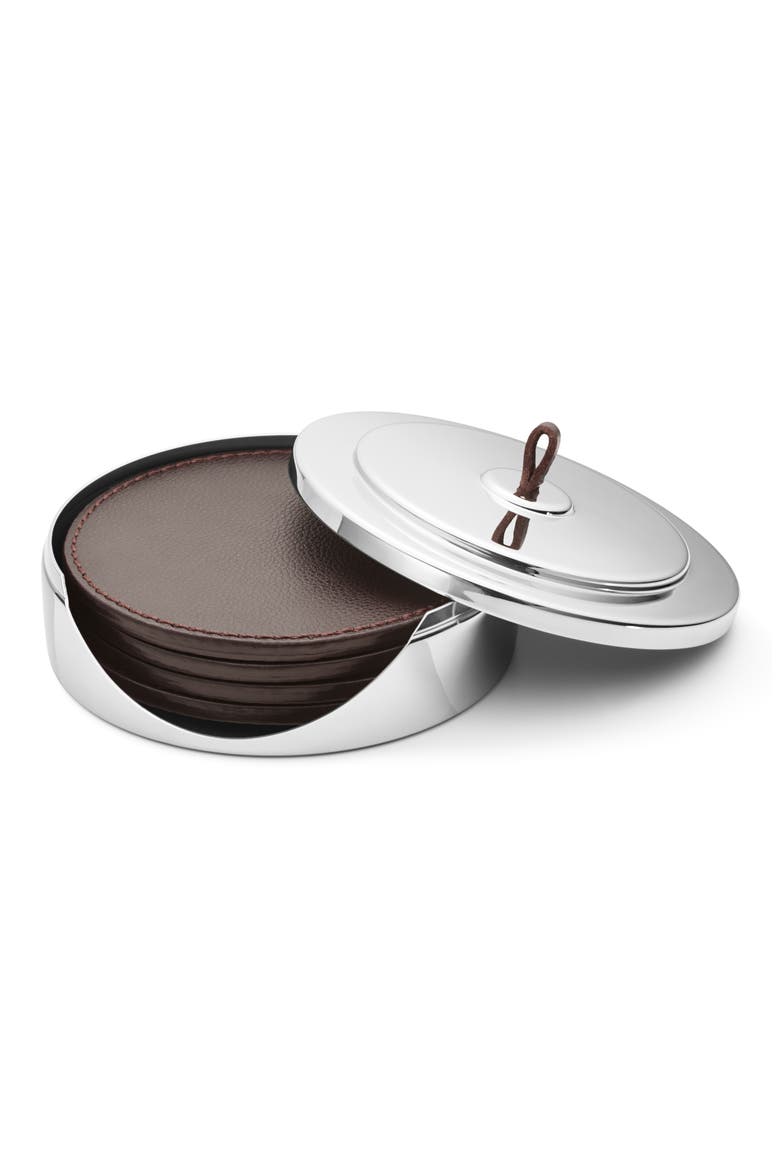 Manhattan Leather Coaster & Case Set, Main, color, SILVER