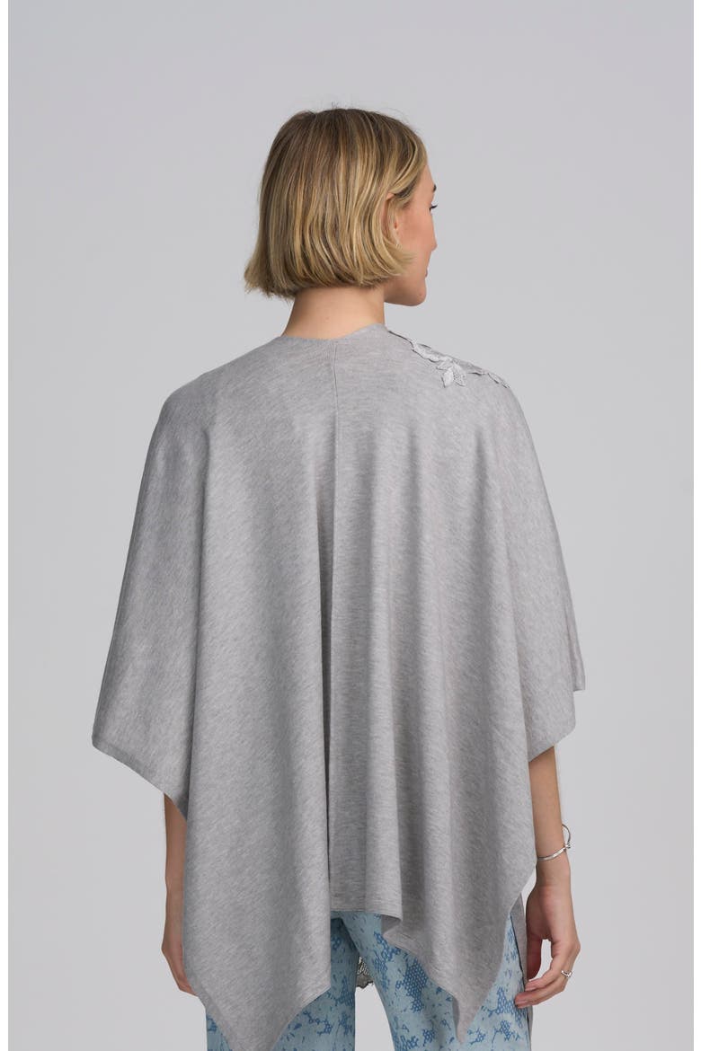 Fine Gauge Draped Cardigan With Lace Applique, Alternate, color, HEATHER GREY