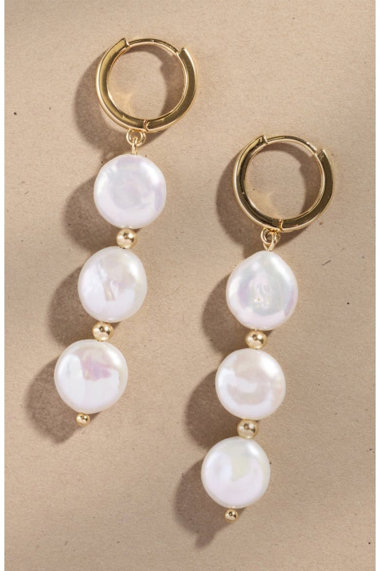 Laurel Pearl Drop Hoop Earrings, Alternate, color, Gold Plated