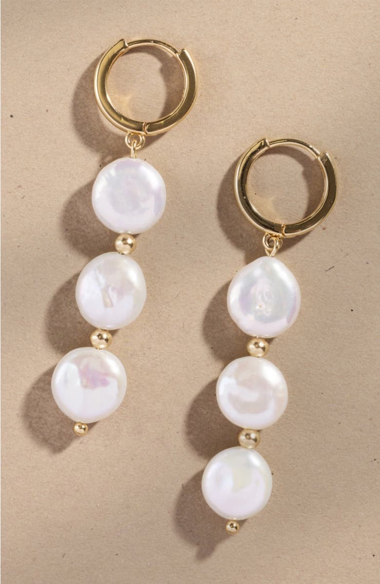 MADE BY MARY Laurel Pearl Drop Hoop Earrings, Alternate, color, 