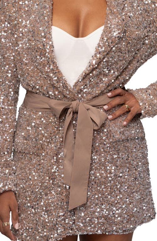 Jluxlabel Nixie Sequin Tie Waist Blazer In Beige