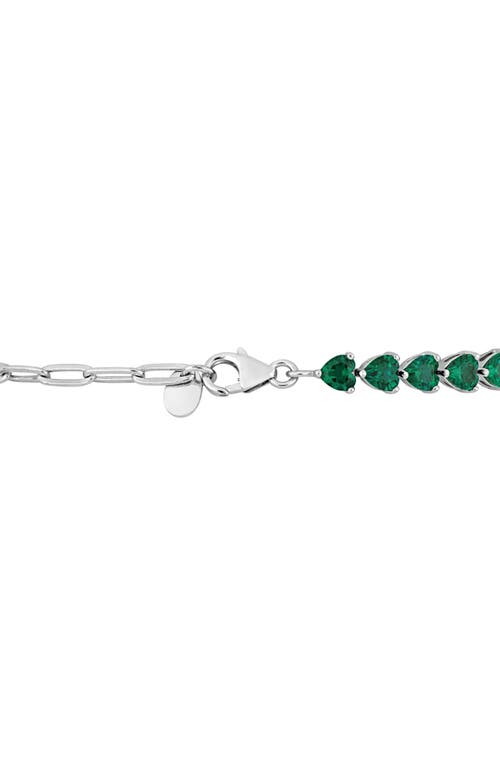 Delmar Sterling Silver Lab Grown Emerald Heart Tennis Bracelet In Green