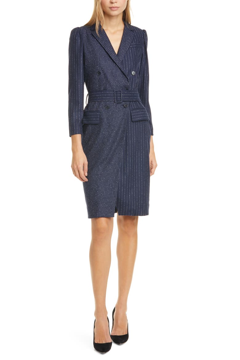 Mixed Pinstripe Long Sleeve Blazer Dress, Main, color, NAVY