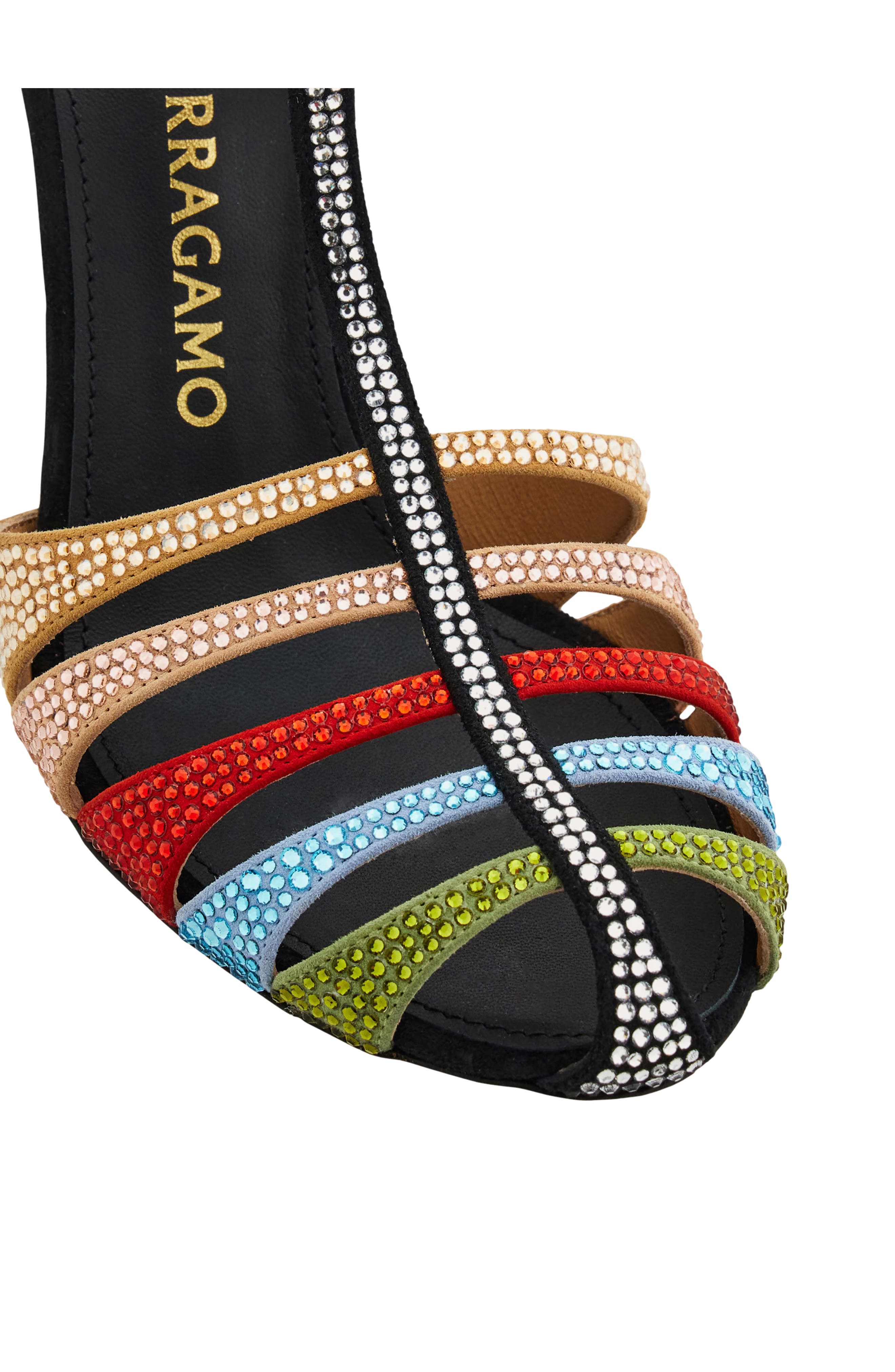 FERRAGAMO Lipa Crystal Ankle Strap Pump, Alternate, color, Nero Corn Green Washed Denim