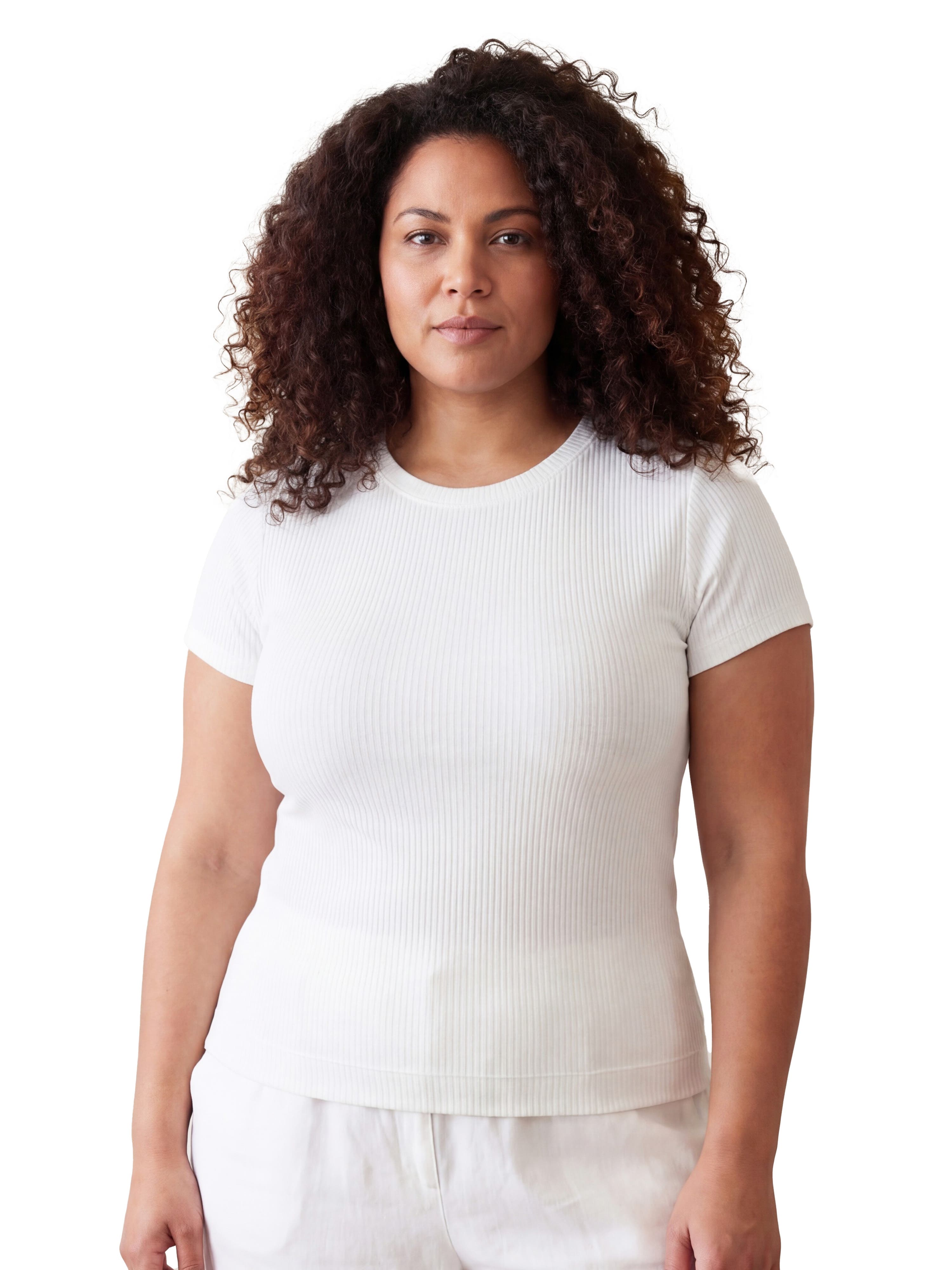 Curvy Basic Ribbed Knit Round Neck Short Sleeve Top - image 3