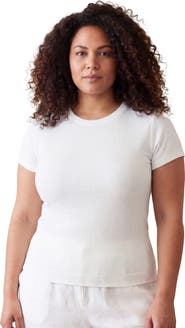 24seven Comfort Apparel Curvy Basic Ribbed Knit Round Neck Short Sleeve Top