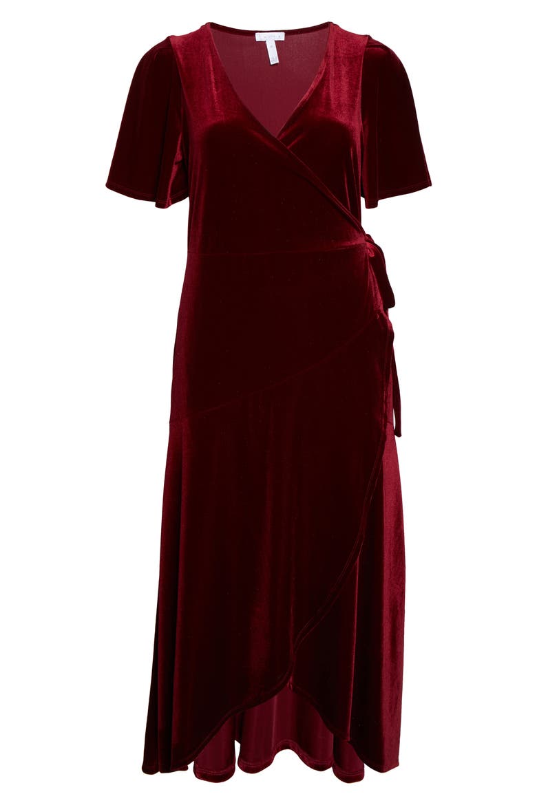 Velour Maxi Wrap Dress, Alternate, color, RED CHILI
