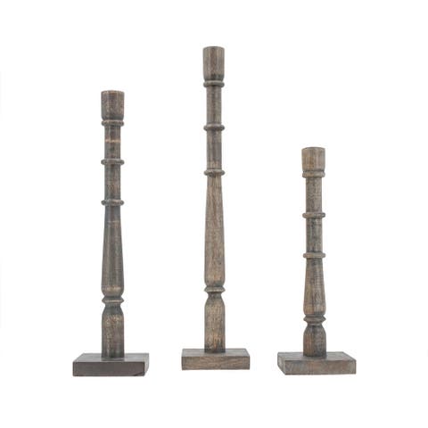 Tapered Candle Holder, Grey Wood