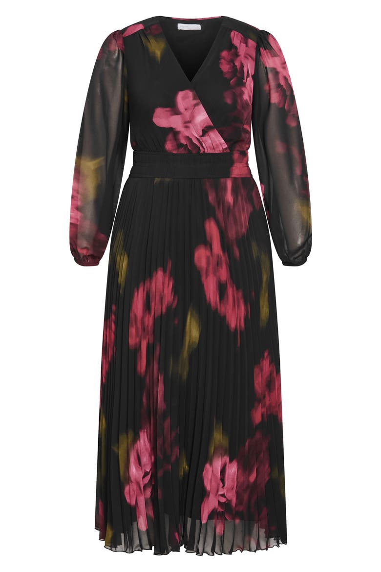 Georgina Pleated Long Sleeve Chiffon Faux Wrap Maxi Dress, Alternate, color, VIVID GARDEN