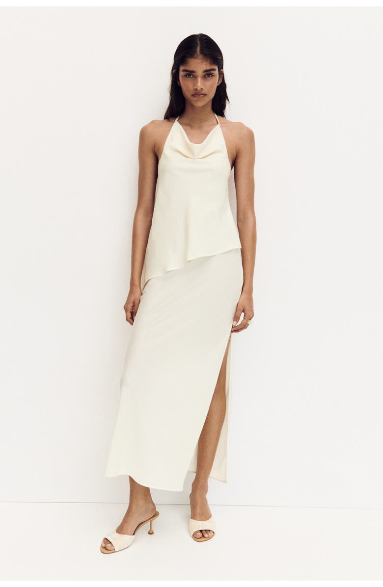 H&M Halterneck Satin Dress, Alternate, color, Cream
