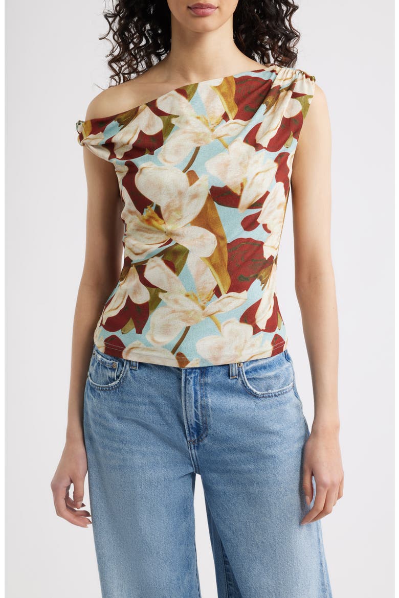 Orelia Floral One-Shoulder Top, Main, color, PLUMERIA