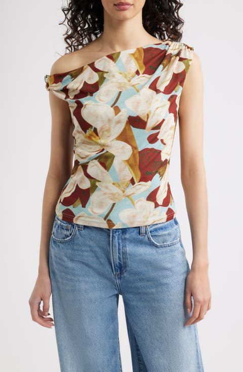 Orelia Floral One-Shoulder Top