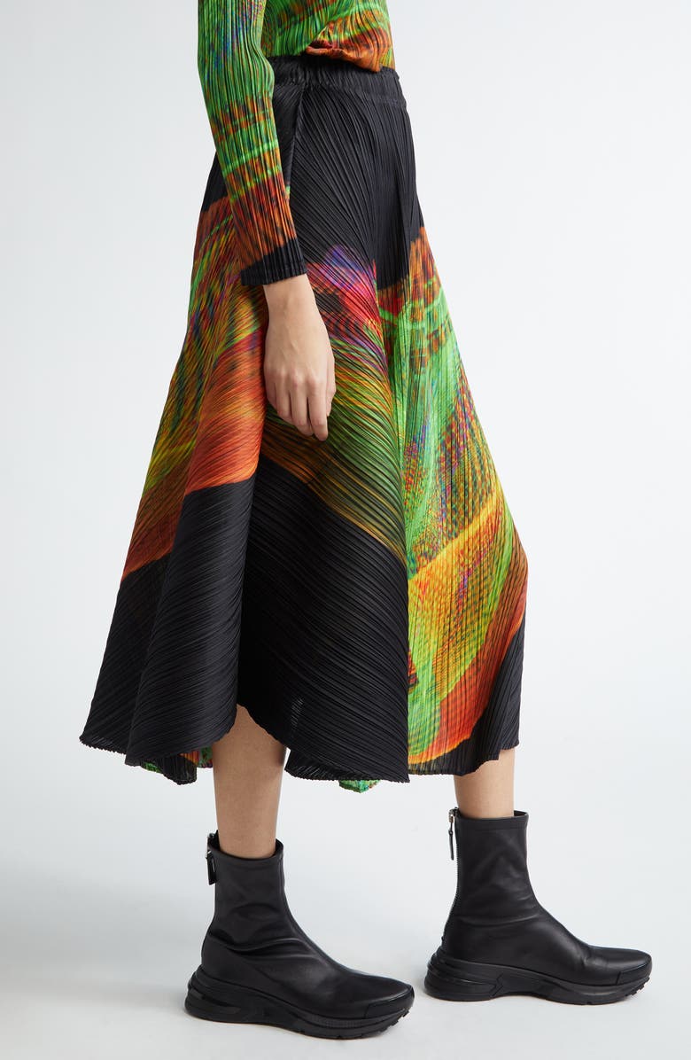 Pleats Please Issey Miyake Spectrum Print Pleated Midi Skirt, Alternate, color, 