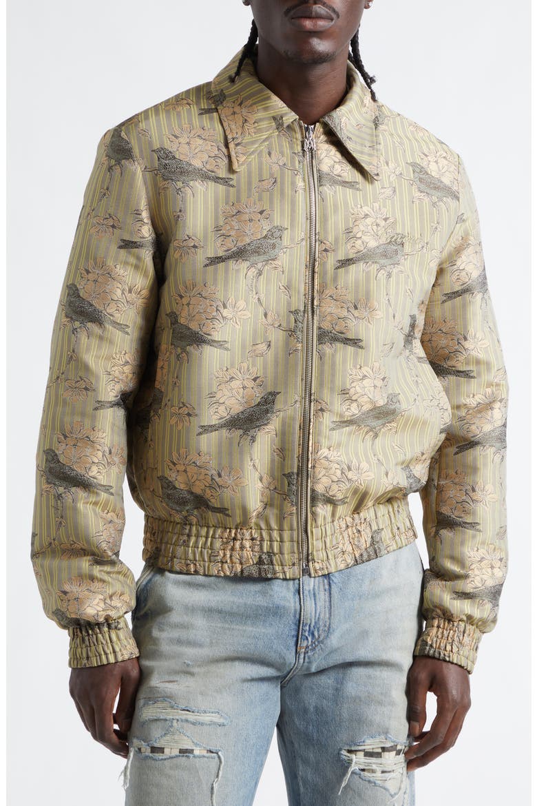 Striped Floral Print Blouson Zip Jacket, Main, color, FOREST ARCHIVED