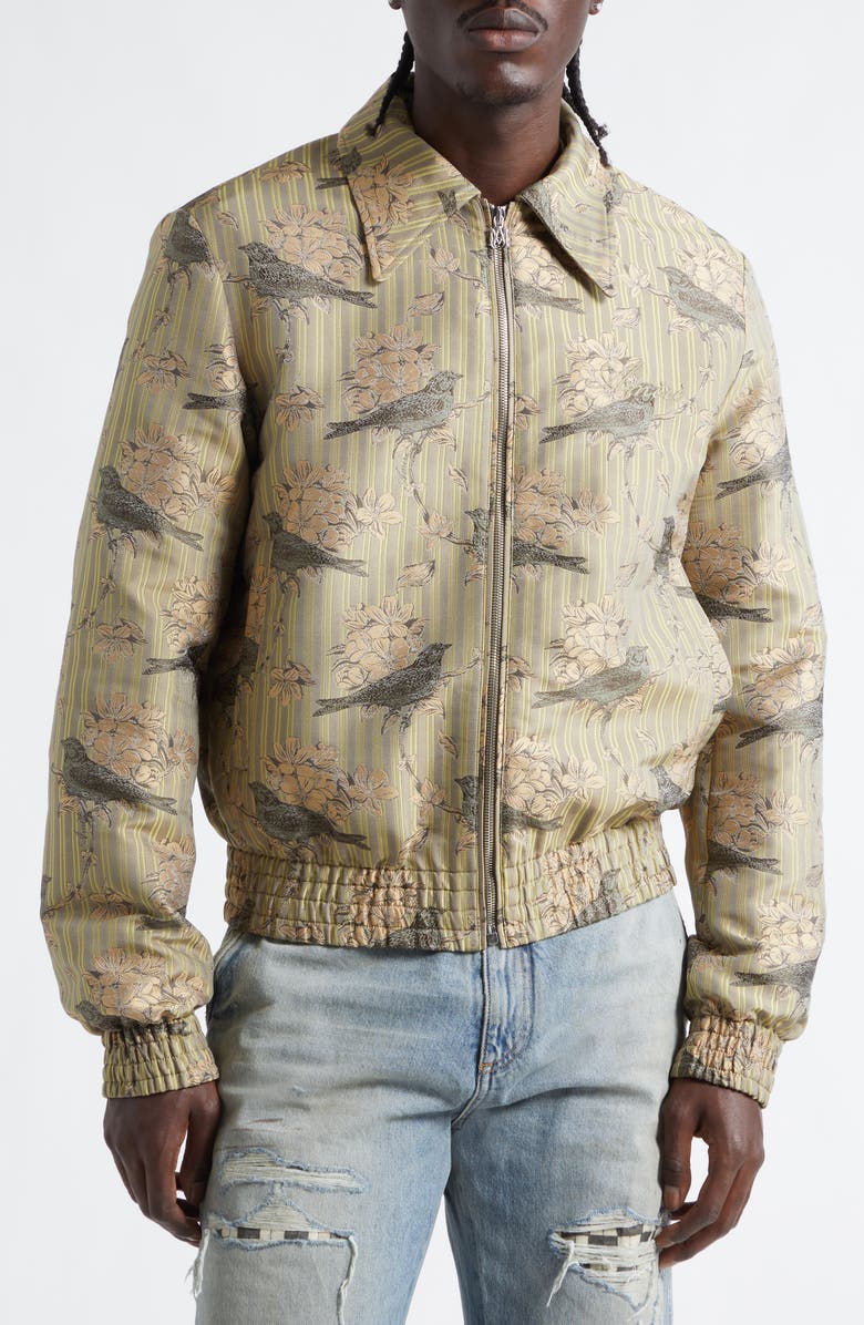 AMIRI Striped Floral Print Blouson Zip Jacket, Main, color, Forest Archived