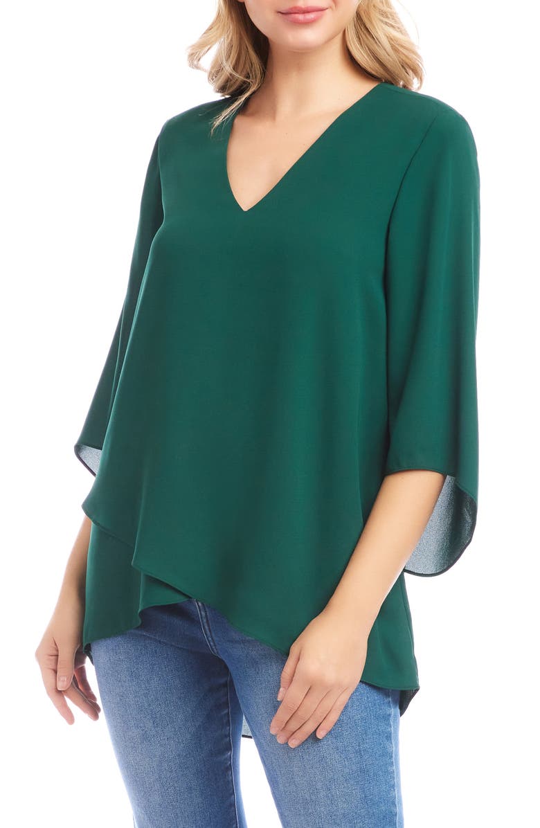 Karen Kane Crossover Hem Asymmetric Crepe Top, Alternate, color, Forest Green