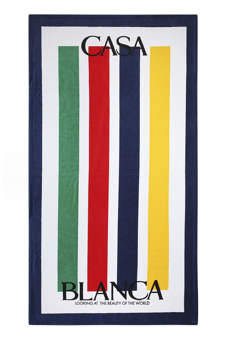 Stripe Logo Cotton Beach Towel (Nordstrom Exclusive), Main, color, BLUE MULTI