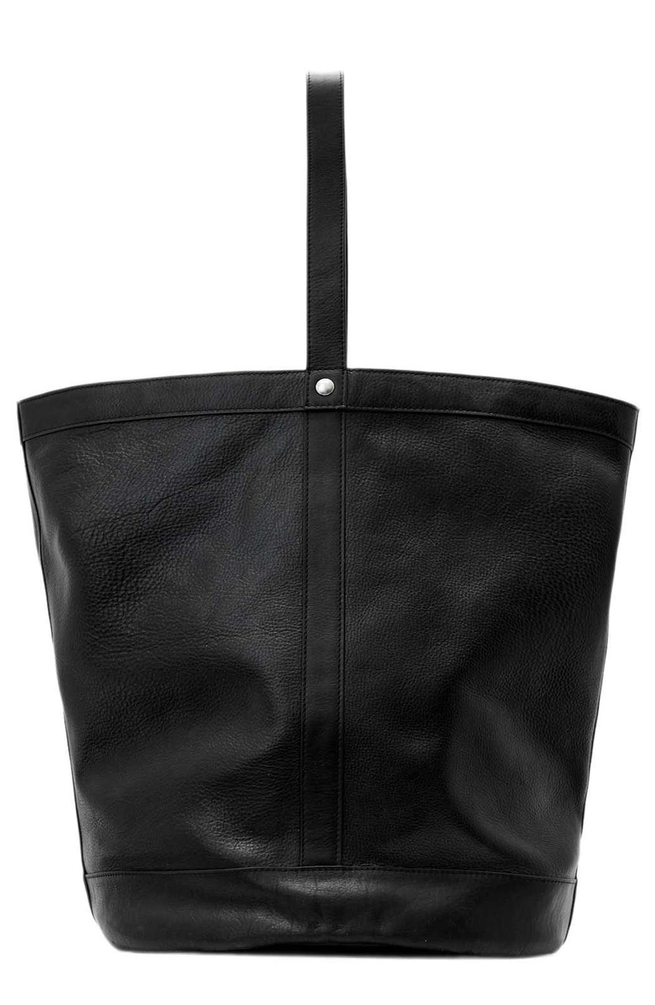 Bucket Leather Sling Bag, Main, color, BLACK