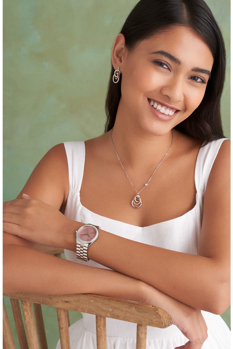Bejewelled Bracelet Watch, 34mm, Alternate, color, SILVER/ ROSE