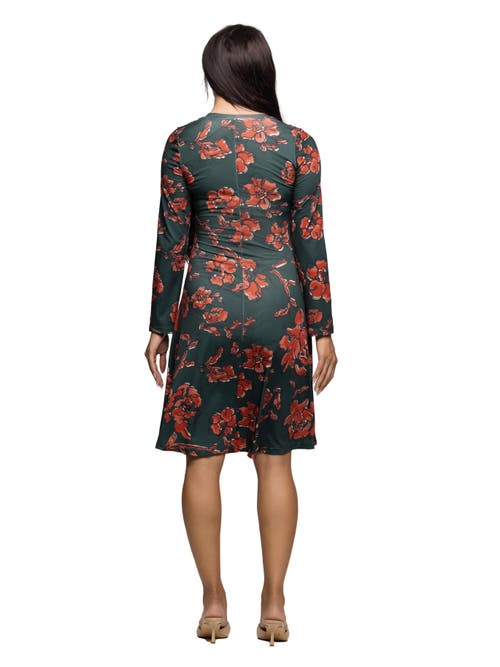 24seven Comfort Apparel Long Sleeve Fit And Flare Dress In Multi
